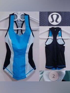#6 NWOT Bright Blue Colorblock Racerback lululemon cardio kick.built in shelf.